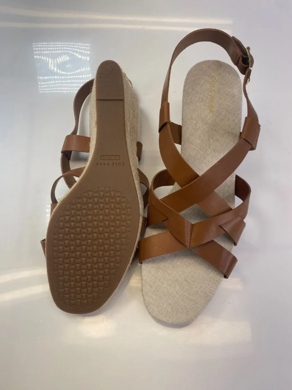 Cole Haan Women's Crystal Brown Espadrille Wedge Sandal 70mm Sz 11